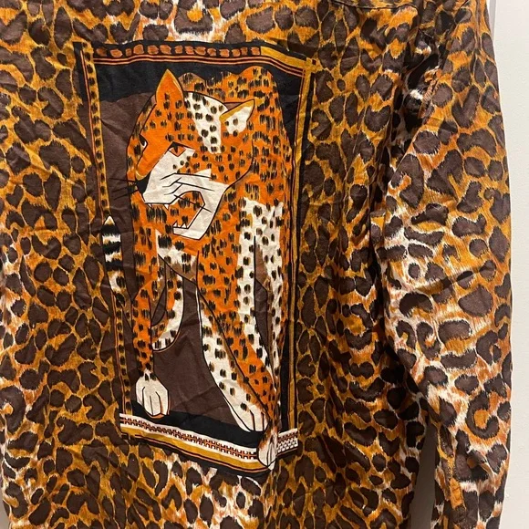 Perry Ellis cotton leopard print long sleeves shirt L unisex